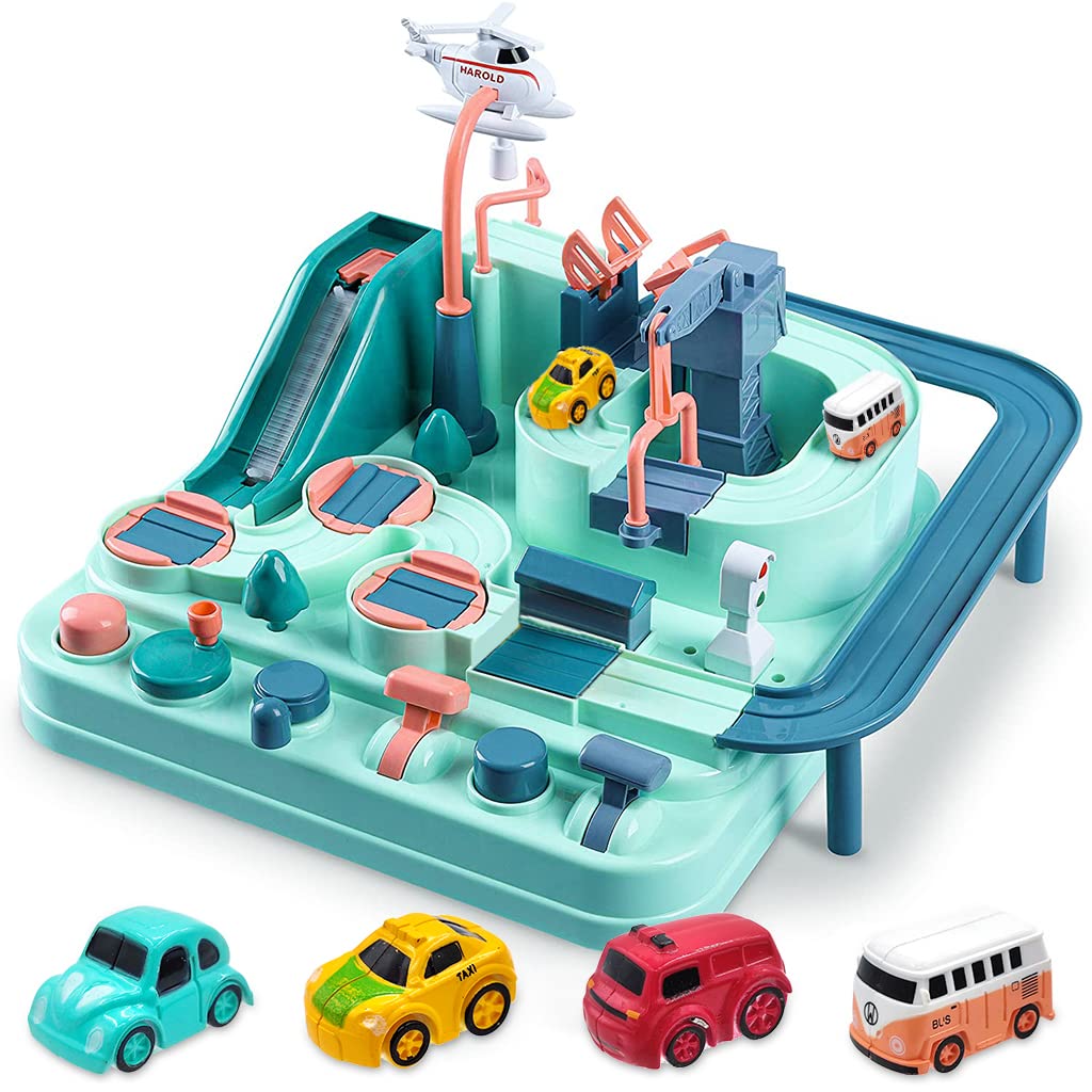 PATPAT Car Race Tracks Toy for Boys Girls Kids, City Rescue Preschool Educational Toy with Random 4 Car Toys, Parent-Child Interactive Car Playsets for 3-8 Years Old Toddlers Boys Girls (Green) PATPAT Car Race Tracks Toy for Boys Girls Kids, City Rescue Preschool Educational Toy with Random 4 Car Toys, Parent-Child Interactive Car Playsets for 3-8 Years Old Toddlers Boys Girls (Green)